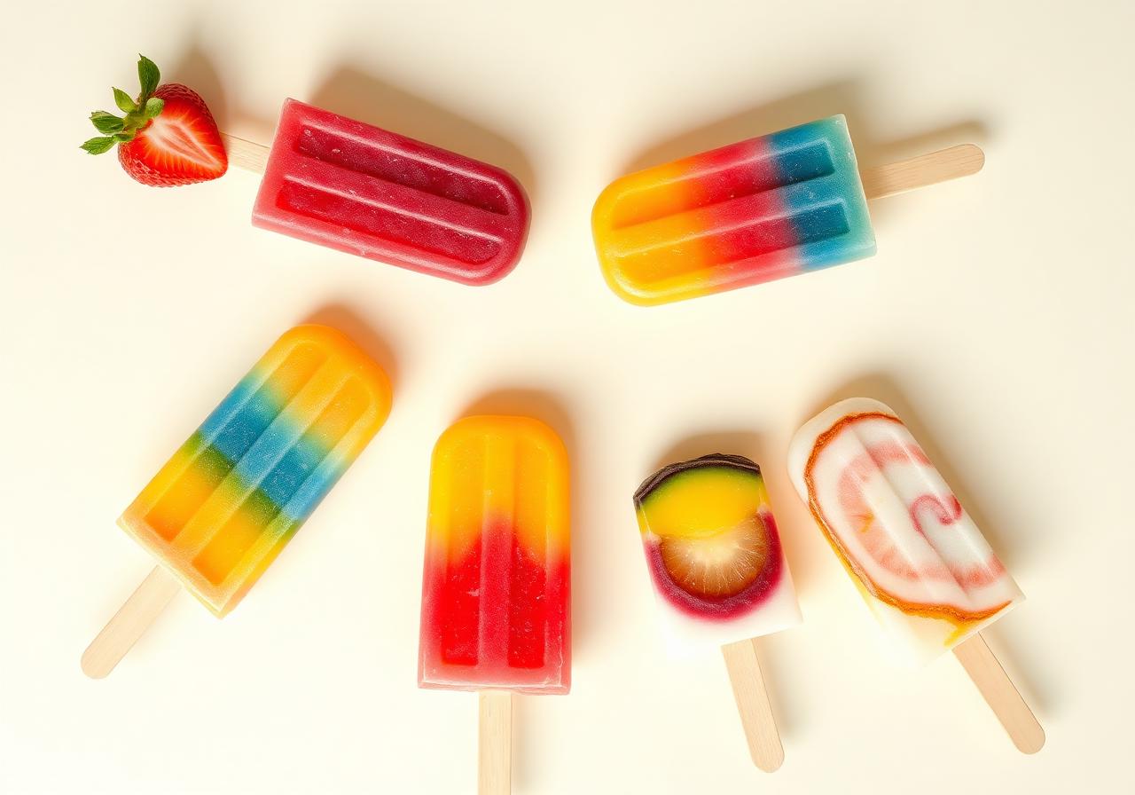 Six colorful homemade popsicles